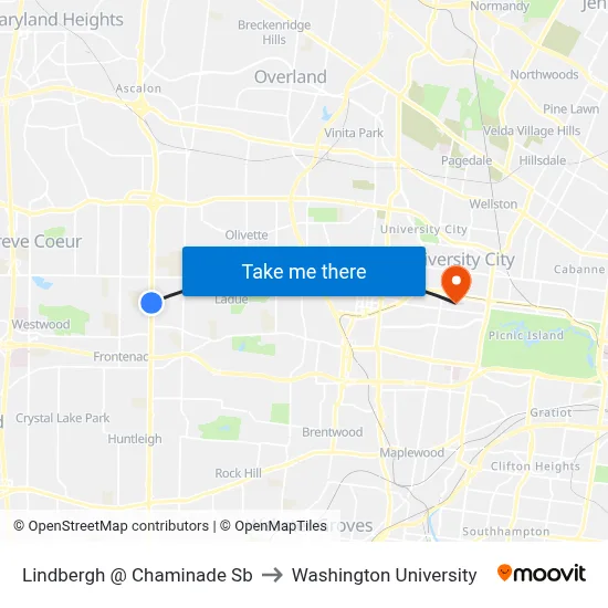Lindbergh @ Chaminade Sb to Washington University map