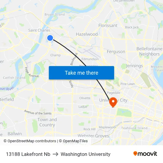 13188 Lakefront Nb to Washington University map