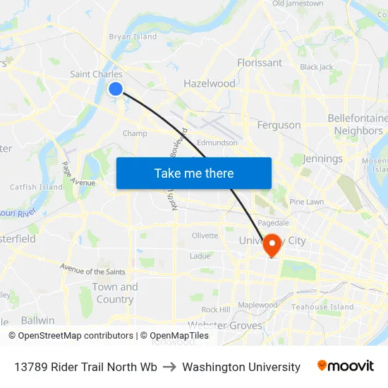 13789 Rider Trail North Wb to Washington University map