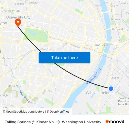 Falling Springs @ Kinder Nb to Washington University map