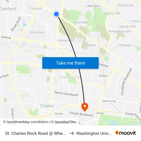 St. Charles Rock Road @ Wheaton Eb to Washington University map