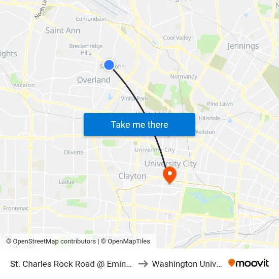 St. Charles Rock Road @ Eminence Eb to Washington University map