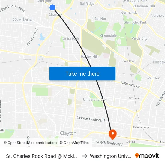 St. Charles Rock Road @ Mckibbon Eb to Washington University map