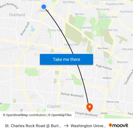 St. Charles Rock Road @ Burton Eb to Washington University map