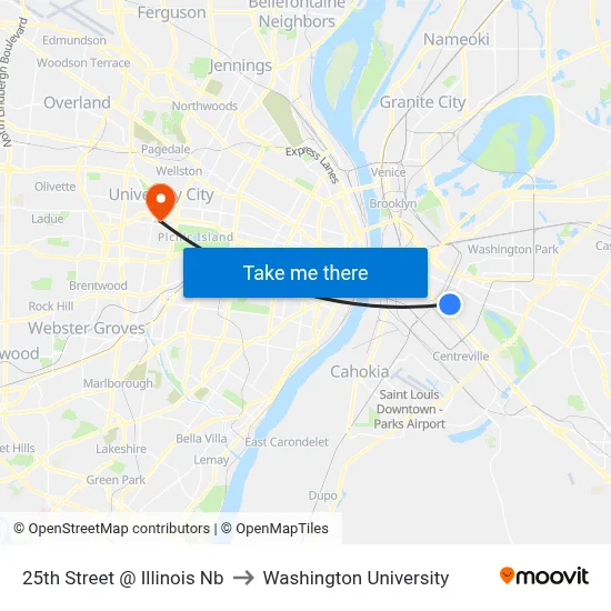 25th Street @ Illinois Nb to Washington University map