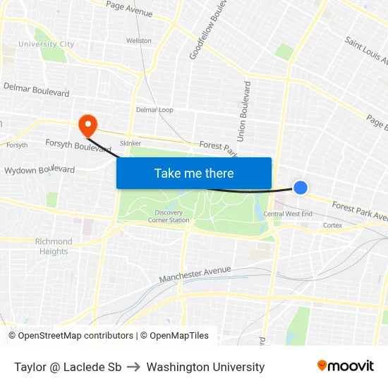 Taylor @ Laclede Sb to Washington University map