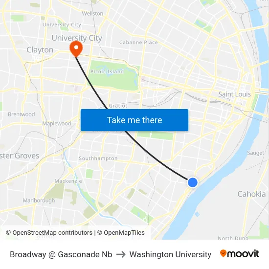 Broadway @ Gasconade Nb to Washington University map