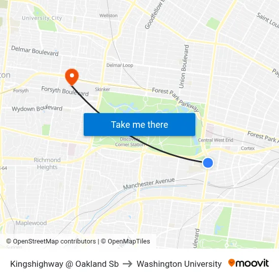 Kingshighway @ Oakland Sb to Washington University map