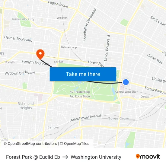 Forest Park @ Euclid Eb to Washington University map