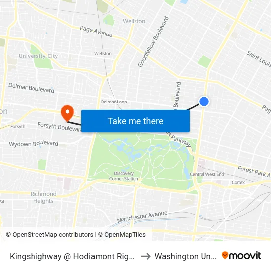 Kingshighway @ Hodiamont Right Of Way Sb to Washington University map