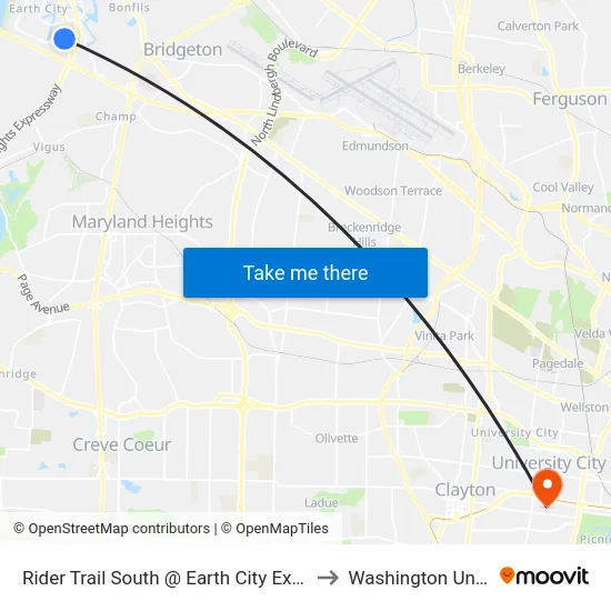 Rider Trail South @ Earth City Expressway Eb to Washington University map