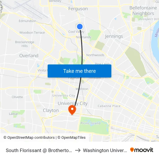 South Florissant @ Brotherton Sb to Washington University map