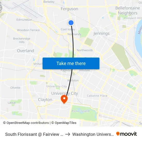 South Florissant @ Fairview Sb to Washington University map