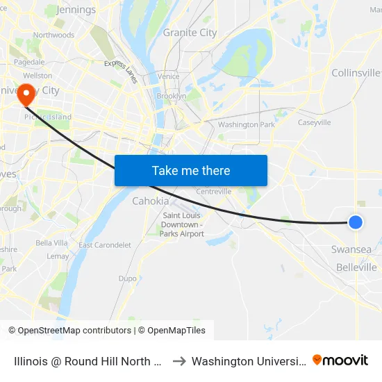 Illinois @ Round Hill North Nb to Washington University map
