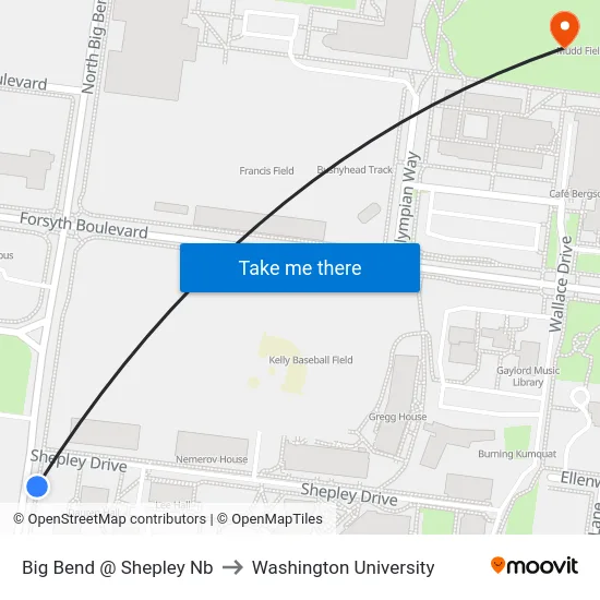 Big Bend @ Shepley Nb to Washington University map