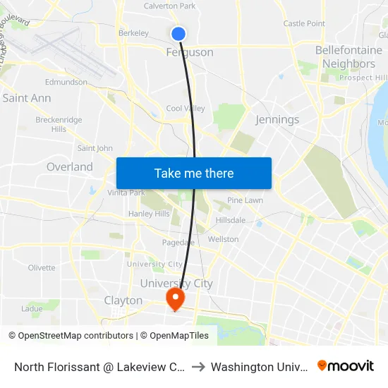 North Florissant @ Lakeview Court Sb to Washington University map