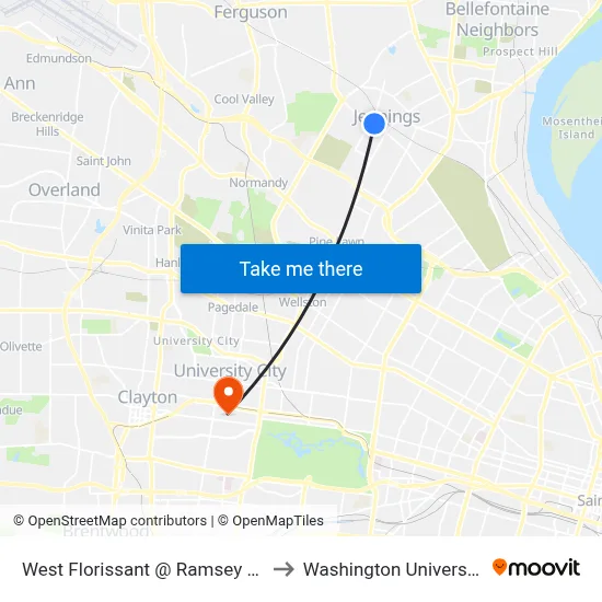 West Florissant @ Ramsey Sb to Washington University map