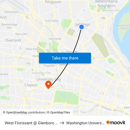 West Florissant @ Glenboro Sb to Washington University map