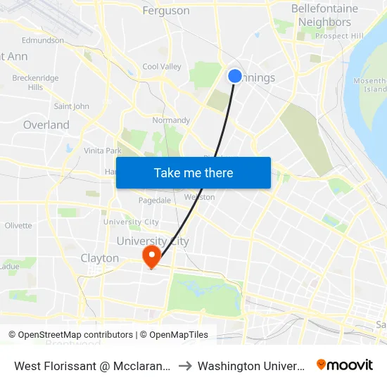 West Florissant @ Mcclaran Sb to Washington University map