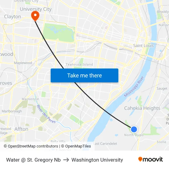 Water @ St. Gregory Nb to Washington University map