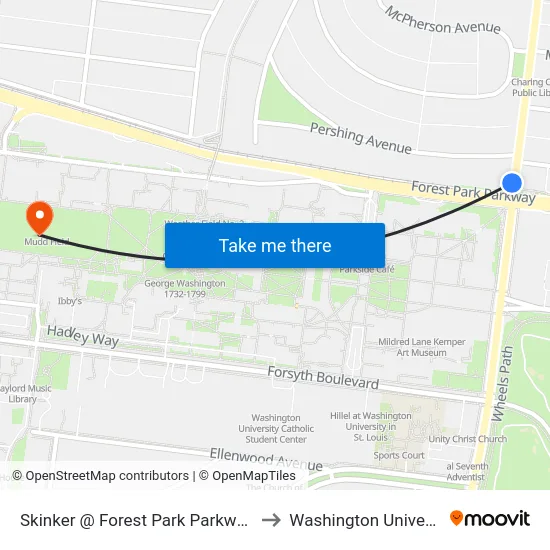 Skinker @ Forest Park Parkway Sb to Washington University map