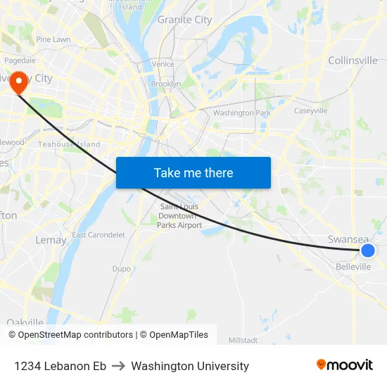1234 Lebanon Eb to Washington University map