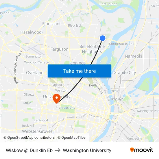 Wiskow @ Dunklin Eb to Washington University map