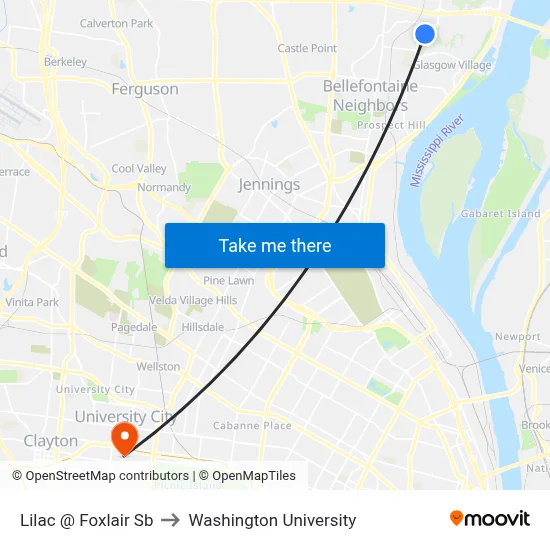 Lilac @ Foxlair Sb to Washington University map