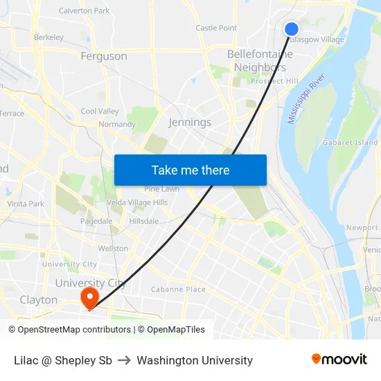 Lilac @ Shepley Sb to Washington University map