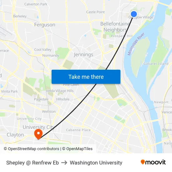 Shepley @ Renfrew Eb to Washington University map