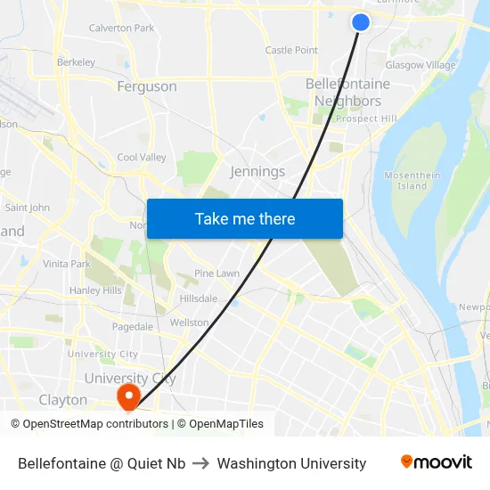 Bellefontaine @ Quiet Nb to Washington University map