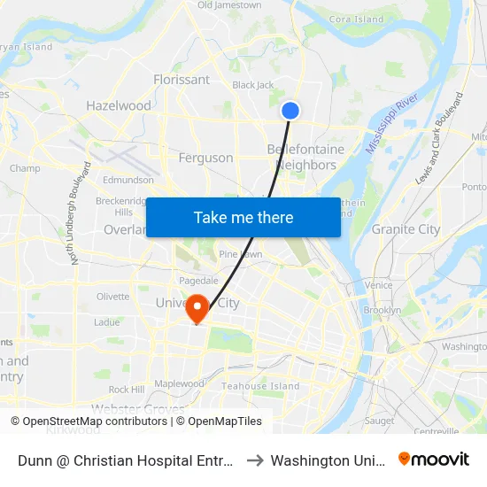 Dunn @ Christian Hospital Entrance 1 Nb to Washington University map