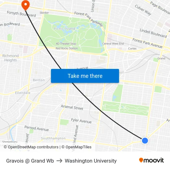 Gravois @ Grand Wb to Washington University map