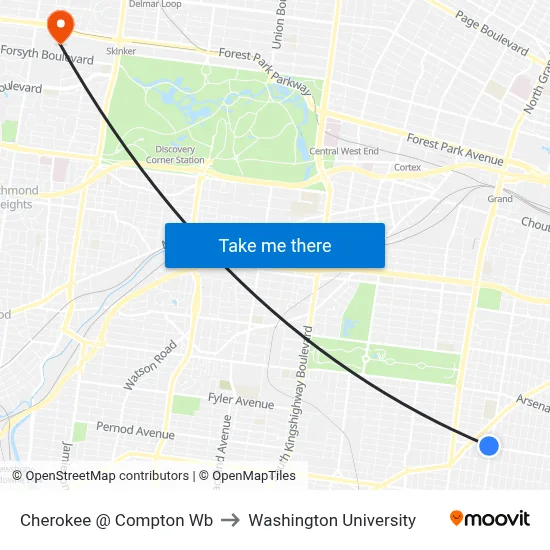 Cherokee @ Compton Wb to Washington University map