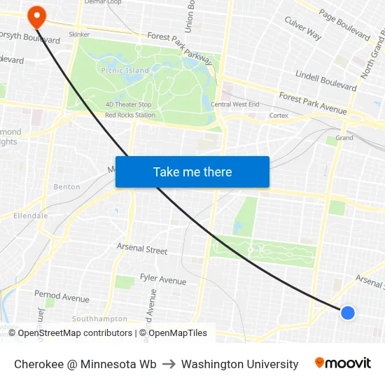 Cherokee @ Minnesota Wb to Washington University map