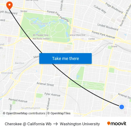 Cherokee @ California Wb to Washington University map