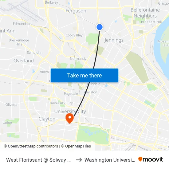 West Florissant @ Solway Nb to Washington University map