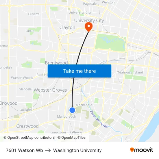 7601 Watson Wb to Washington University map