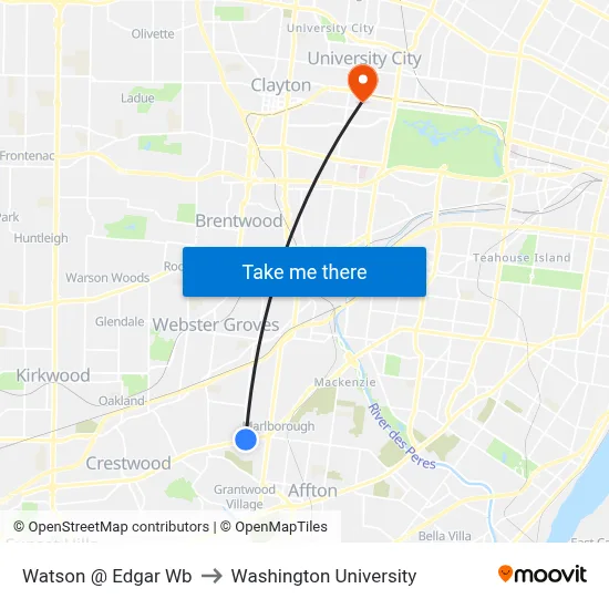 Watson @ Edgar Wb to Washington University map