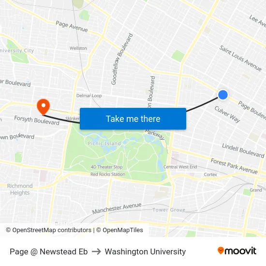 Page @ Newstead Eb to Washington University map