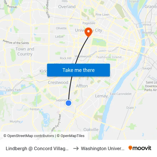 Lindbergh @ Concord Village Sb to Washington University map