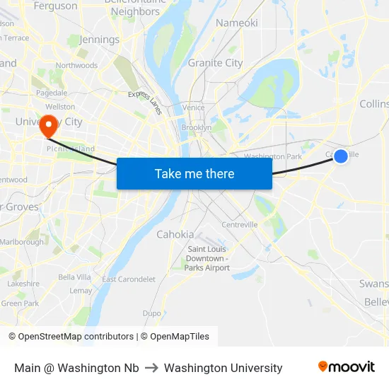 Main @ Washington Nb to Washington University map