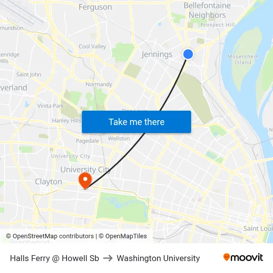 Halls Ferry @ Howell Sb to Washington University map