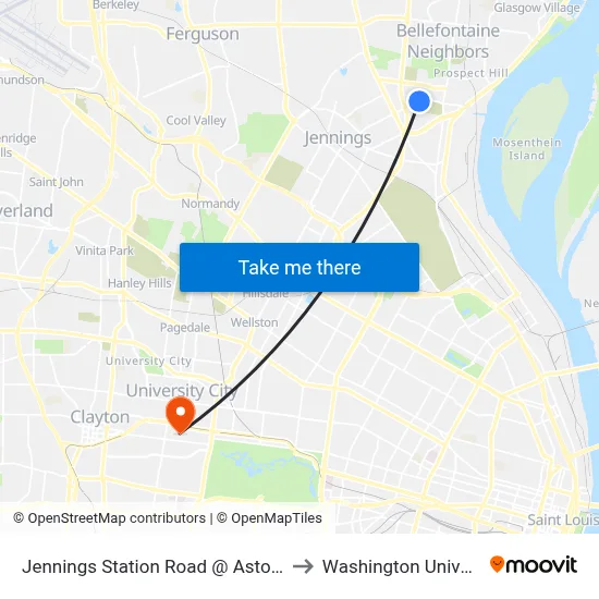 Jennings Station Road @ Astoria Wb to Washington University map
