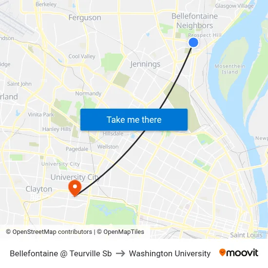Bellefontaine @ Teurville Sb to Washington University map