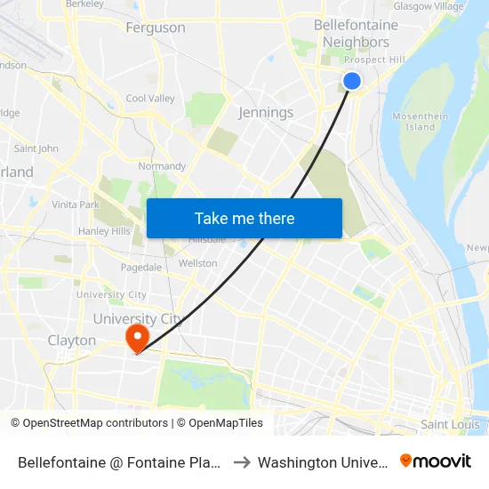 Bellefontaine @ Fontaine Place Sb to Washington University map