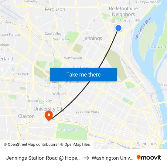 Jennings Station Road @ Hopedale Wb to Washington University map