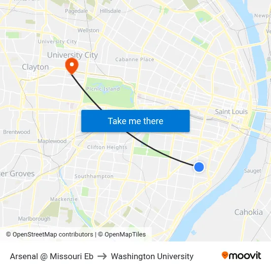 Arsenal @ Missouri Eb to Washington University map