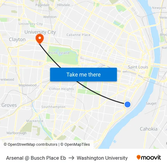 Arsenal @ Busch Place Eb to Washington University map