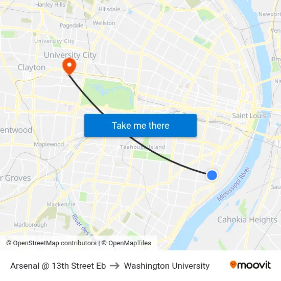 Arsenal @ 13th Street Eb to Washington University map